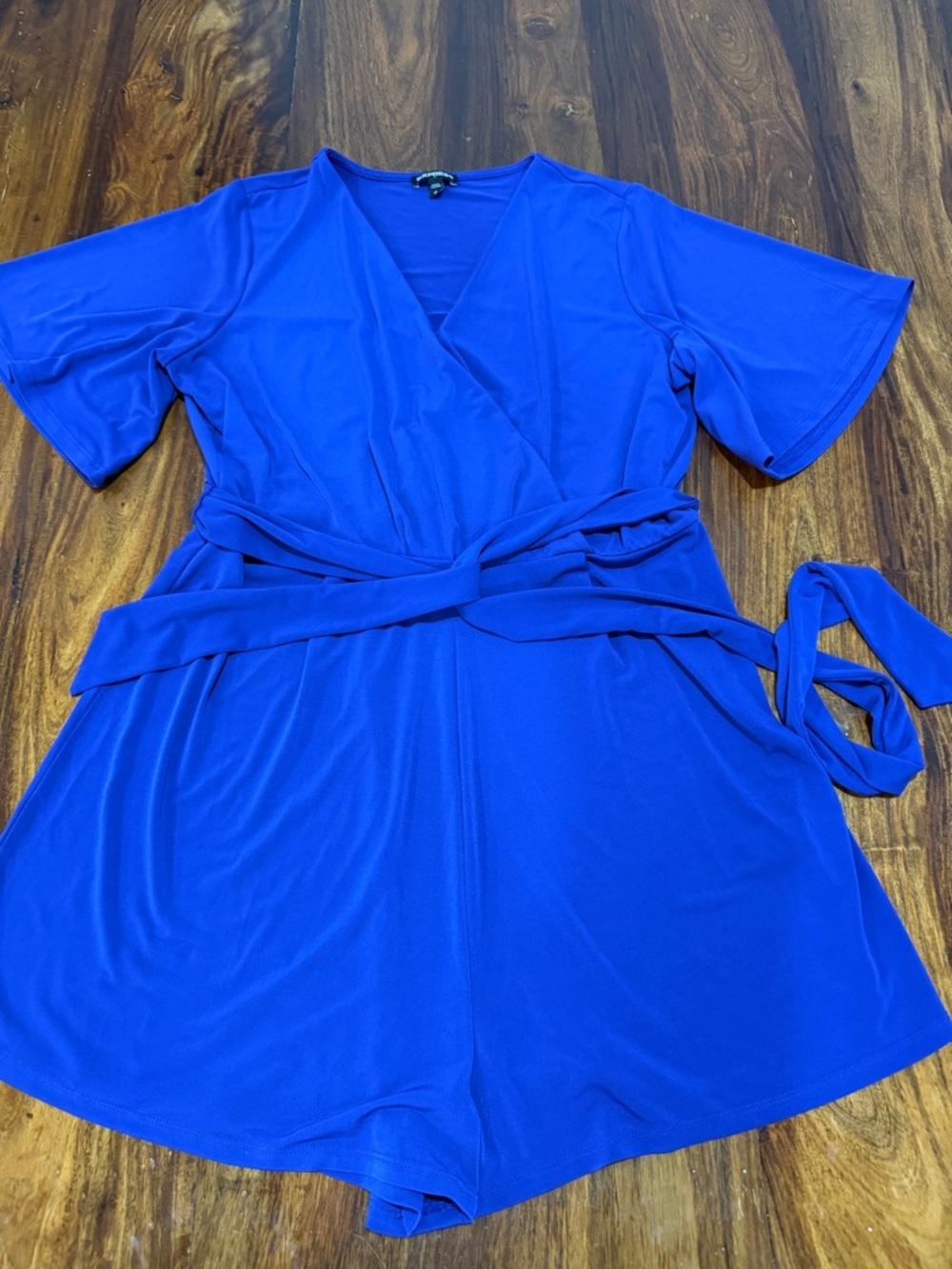 Express Royal Blue Belted Romper Shorts Short Sleeve Resort Chic
